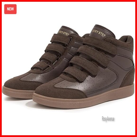 Women's High Top Sneakers with Hidden Height Insole Hook-and-Loop Closure